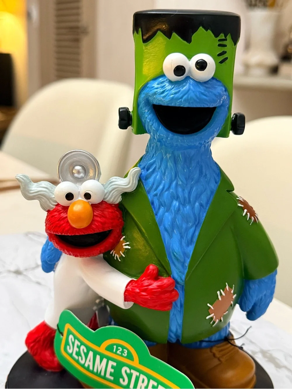 Sesame Street Cookie Monster Elmo Frankenstein Halloween Decor Love Figurine